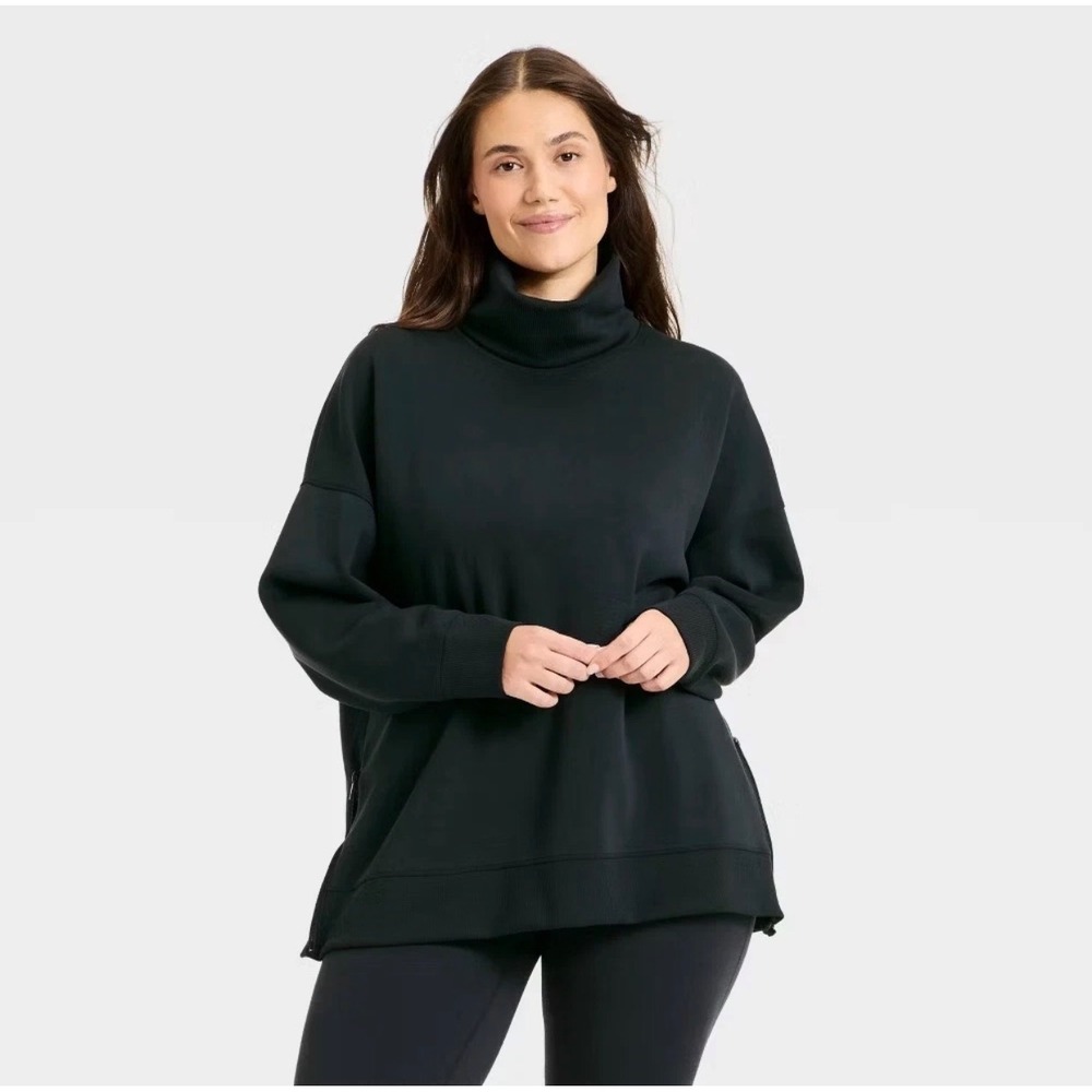 All in Motion Airy Sleek Funnel Neck‎ Sweatshirt Black Side Zip XS New